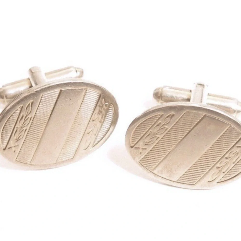 Vintage‎ Oval Design Silver Tone Cufflinks